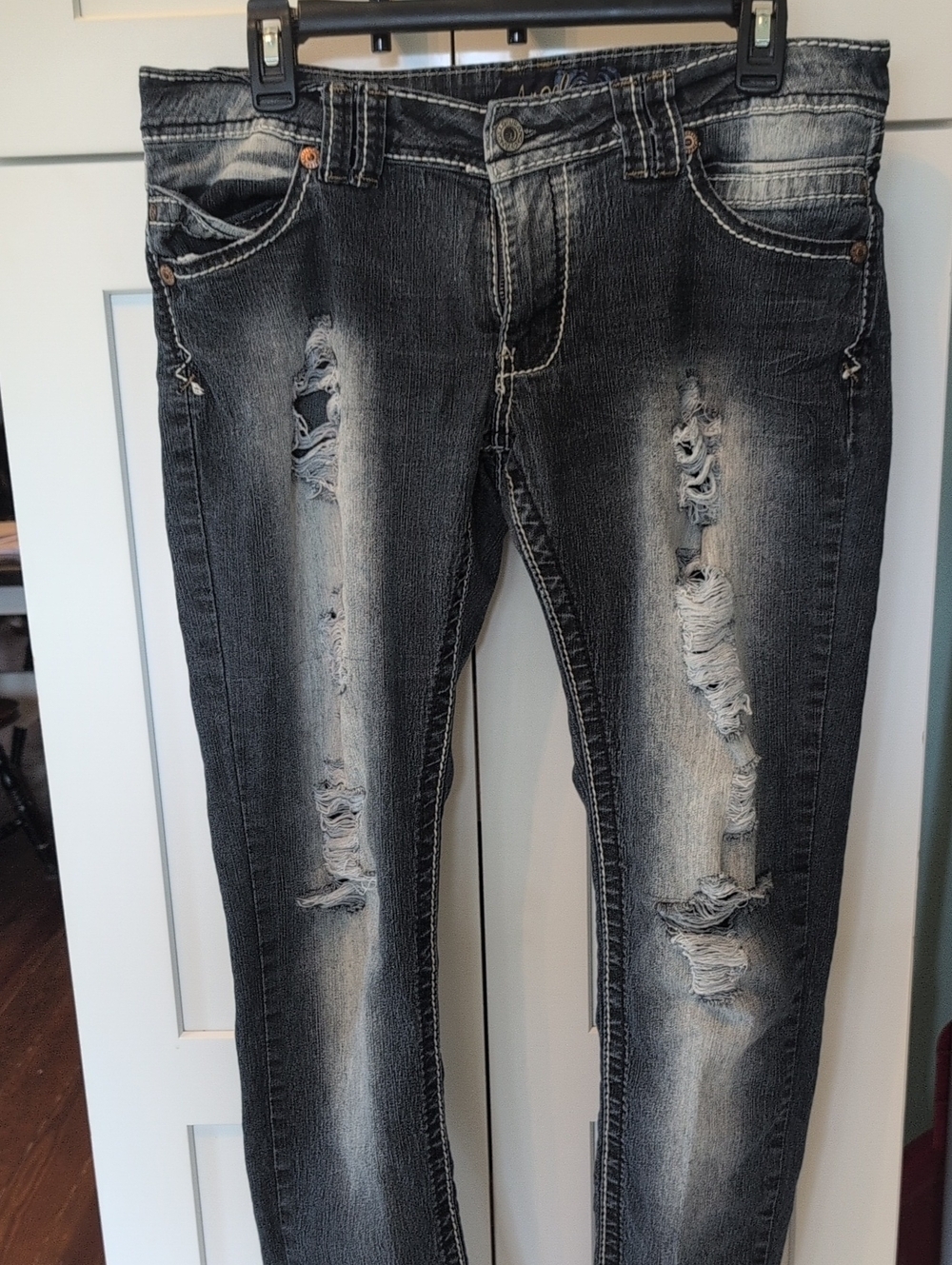 Y2K Angels Blue/ Fade Distressed Skinny Jeans Sz 13